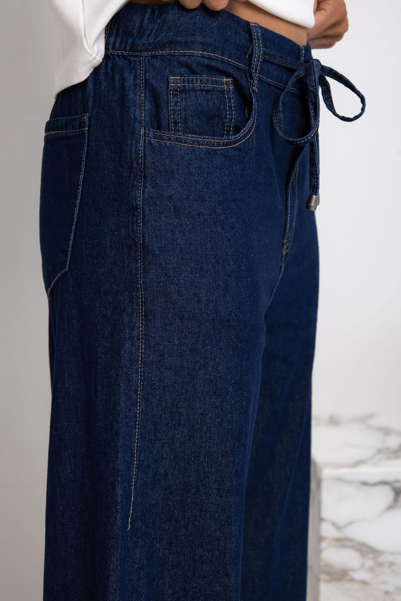 Kennedy Tie-Waist Wide-Leg Jeans - Indigo - The Self Styler