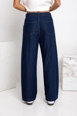 Kennedy Tie-Waist Wide-Leg Jeans - Indigo - The Self Styler