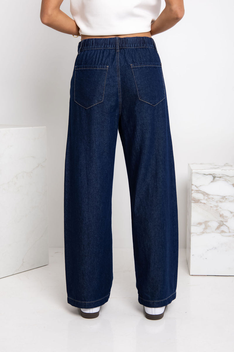 Kennedy Tie-Waist Wide-Leg Jeans - Indigo - The Self Styler