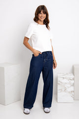 Kennedy Tie-Waist Wide-Leg Jeans - Indigo - The Self Styler