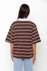 Ollie Rugby Stripe Tee - Chocolate - The Self Styler