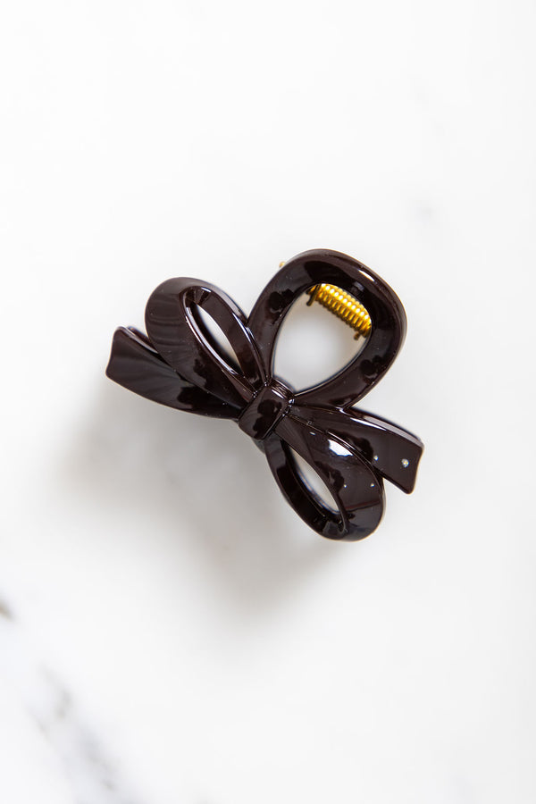 Bella Bow Claw Clip - Dark Brown - The Self Styler