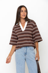 Ollie Rugby Stripe Tee - Chocolate - The Self Styler