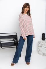 Leo Long Sleeve Top - Cream and Pink Stripe - The Self Styler
