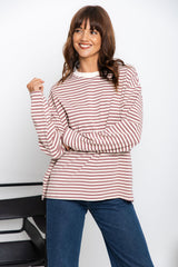 Leo Long Sleeve Top - Cream and Pink Stripe - The Self Styler