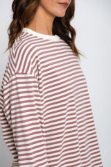 Leo Long Sleeve Top - Cream and Pink Stripe - The Self Styler