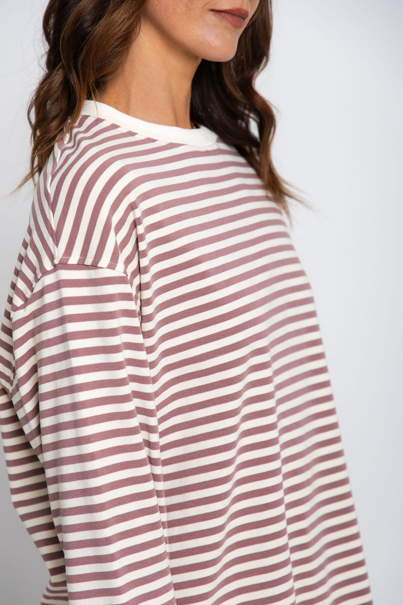 Leo Long Sleeve Top - Cream and Pink Stripe - The Self Styler