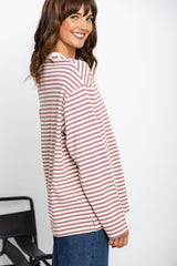 Leo Long Sleeve Top - Cream and Pink Stripe - The Self Styler