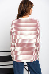 Leo Long Sleeve Top - Cream and Pink Stripe - The Self Styler