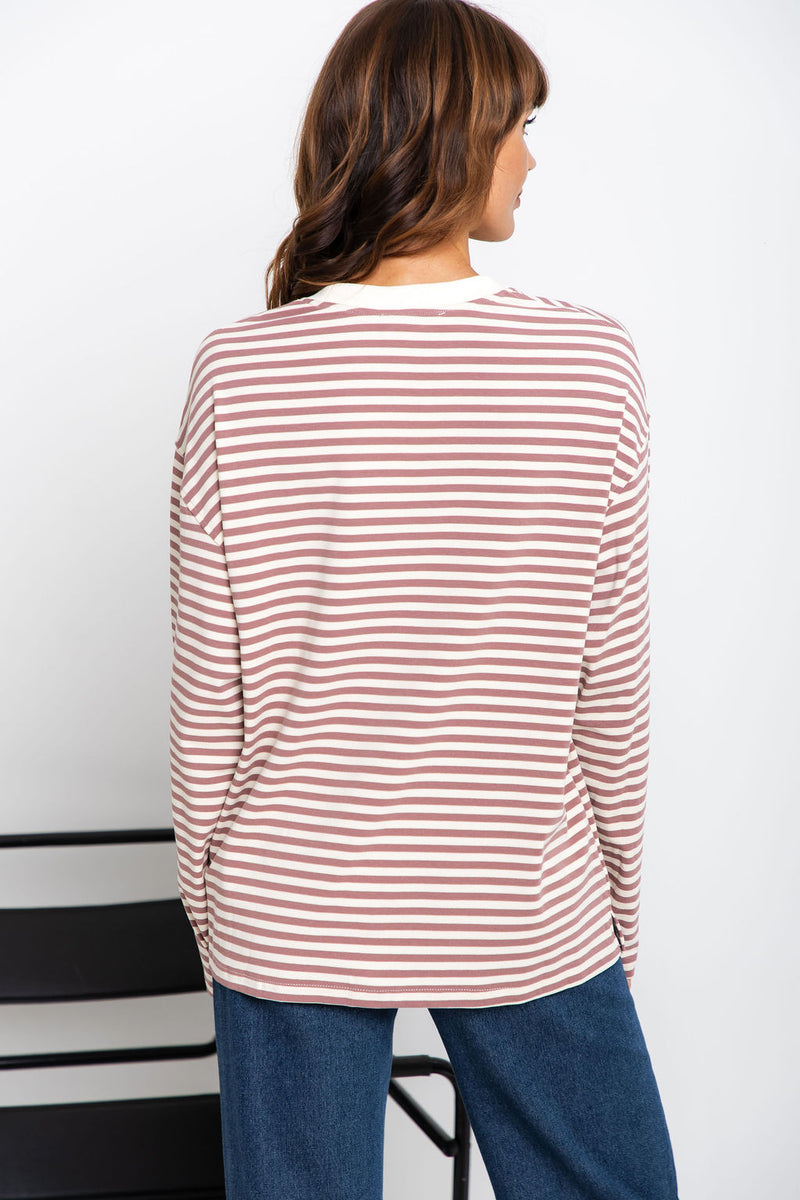 Leo Long Sleeve Top - Cream and Pink Stripe - The Self Styler