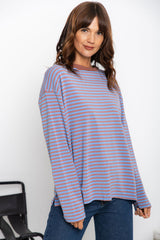 Leo Long Sleeve Top - Blue and Choc Stripe - The Self Styler