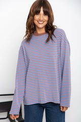 Leo Long Sleeve Top - Blue and Choc Stripe - The Self Styler