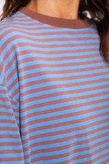 Leo Long Sleeve Top - Blue and Choc Stripe - The Self Styler
