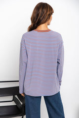 Leo Long Sleeve Top - Blue and Choc Stripe - The Self Styler