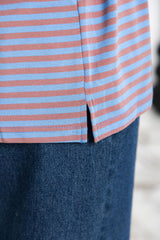 Leo Long Sleeve Top - Blue and Choc Stripe - The Self Styler