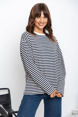 Leo Long Sleeve Top - White and Navy Stripe - The Self Styler