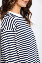 Leo Long Sleeve Top - White and Navy Stripe - The Self Styler