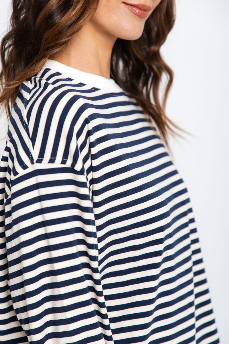 Leo Long Sleeve Top - White and Navy Stripe - The Self Styler