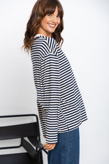 Leo Long Sleeve Top - White and Navy Stripe - The Self Styler
