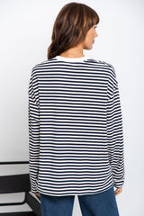 Leo Long Sleeve Top - White and Navy Stripe - The Self Styler