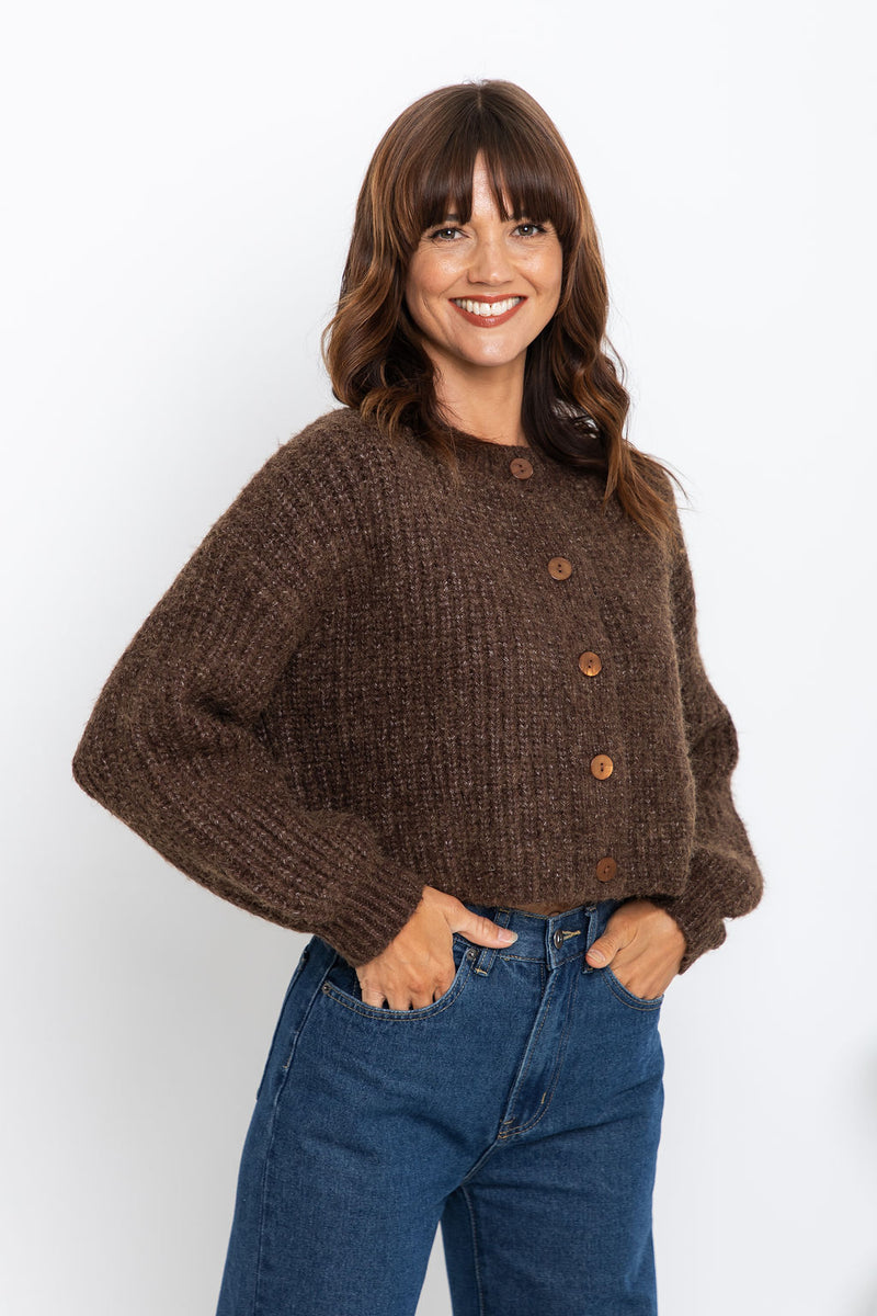Jayla Knit Cardigan - Chocolate Marle - The Self Styler