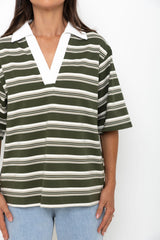Ollie Rugby Stripe Tee - Green - The Self Styler