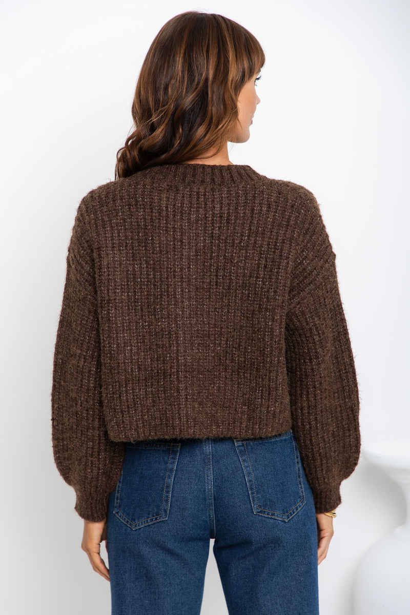Jayla Knit Cardigan - Chocolate Marle - The Self Styler