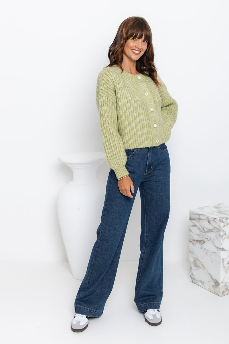 Jayla Knit Cardigan - Pistachio Marle - The Self Styler