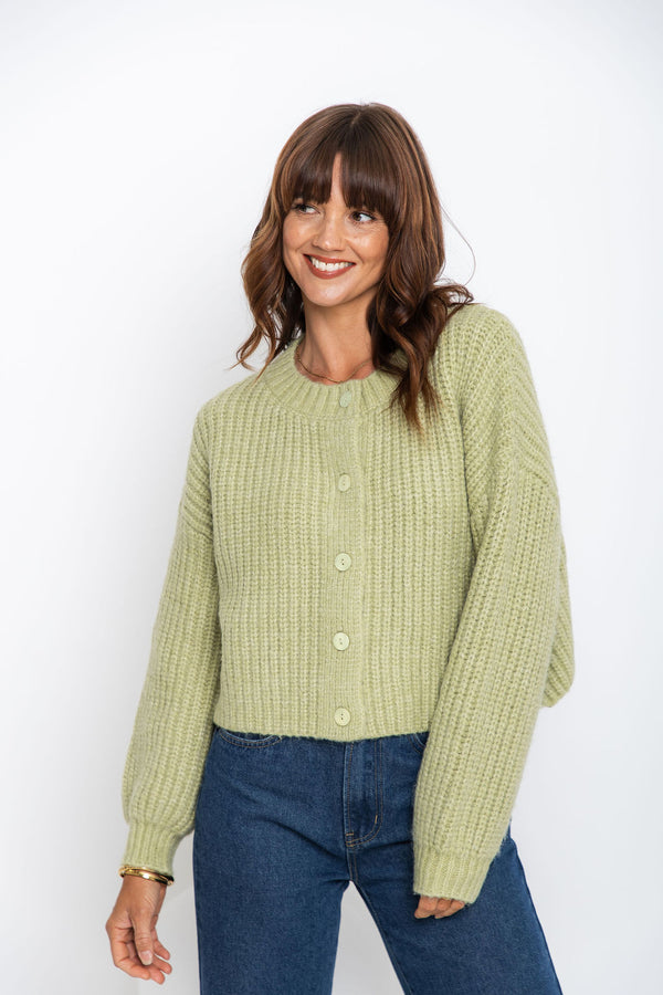 Jayla Knit Cardigan - Pistachio Marle - The Self Styler