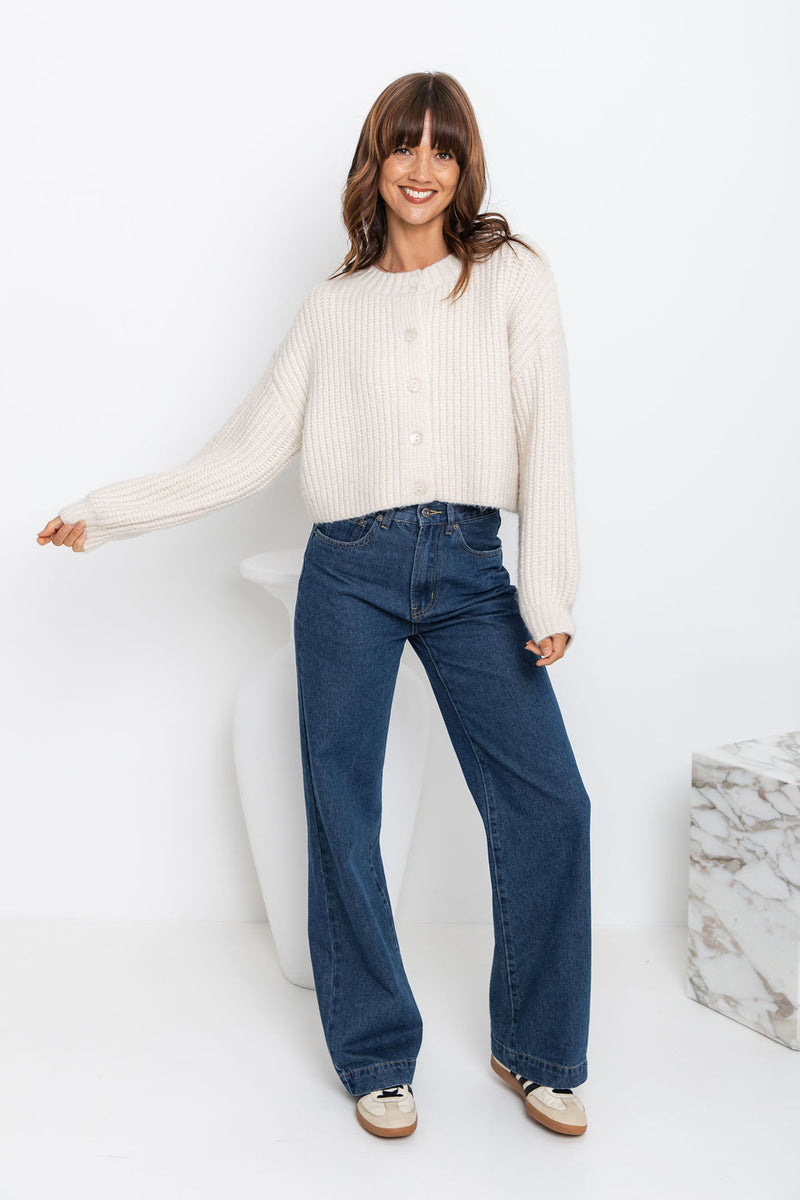 Jayla Knit Cardigan - Cream Marle - The Self Styler