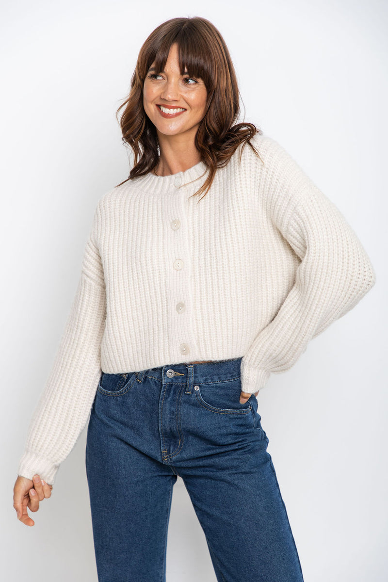 Jayla Knit Cardigan - Cream Marle - The Self Styler