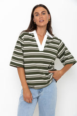Ollie Rugby Stripe Tee - Green - The Self Styler