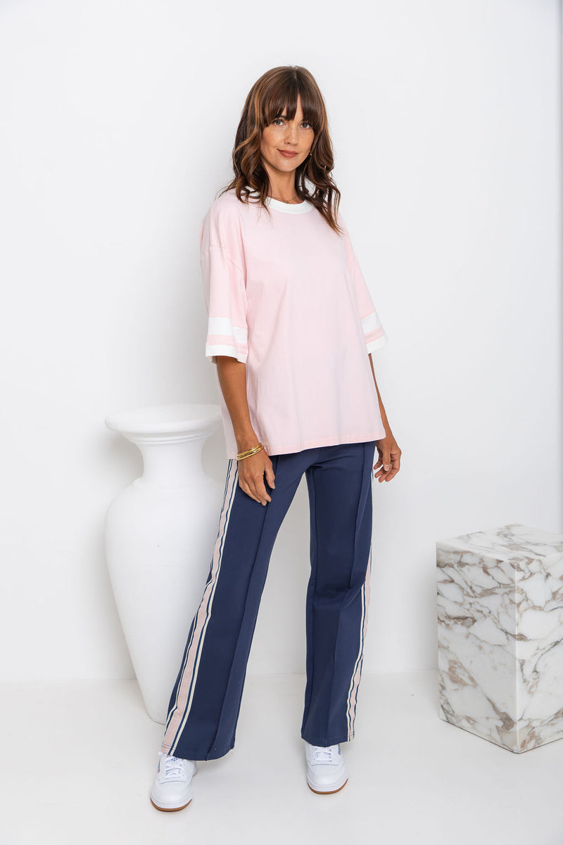 Jordyn Stripe Pant - Navy and Pink - The Self Styler