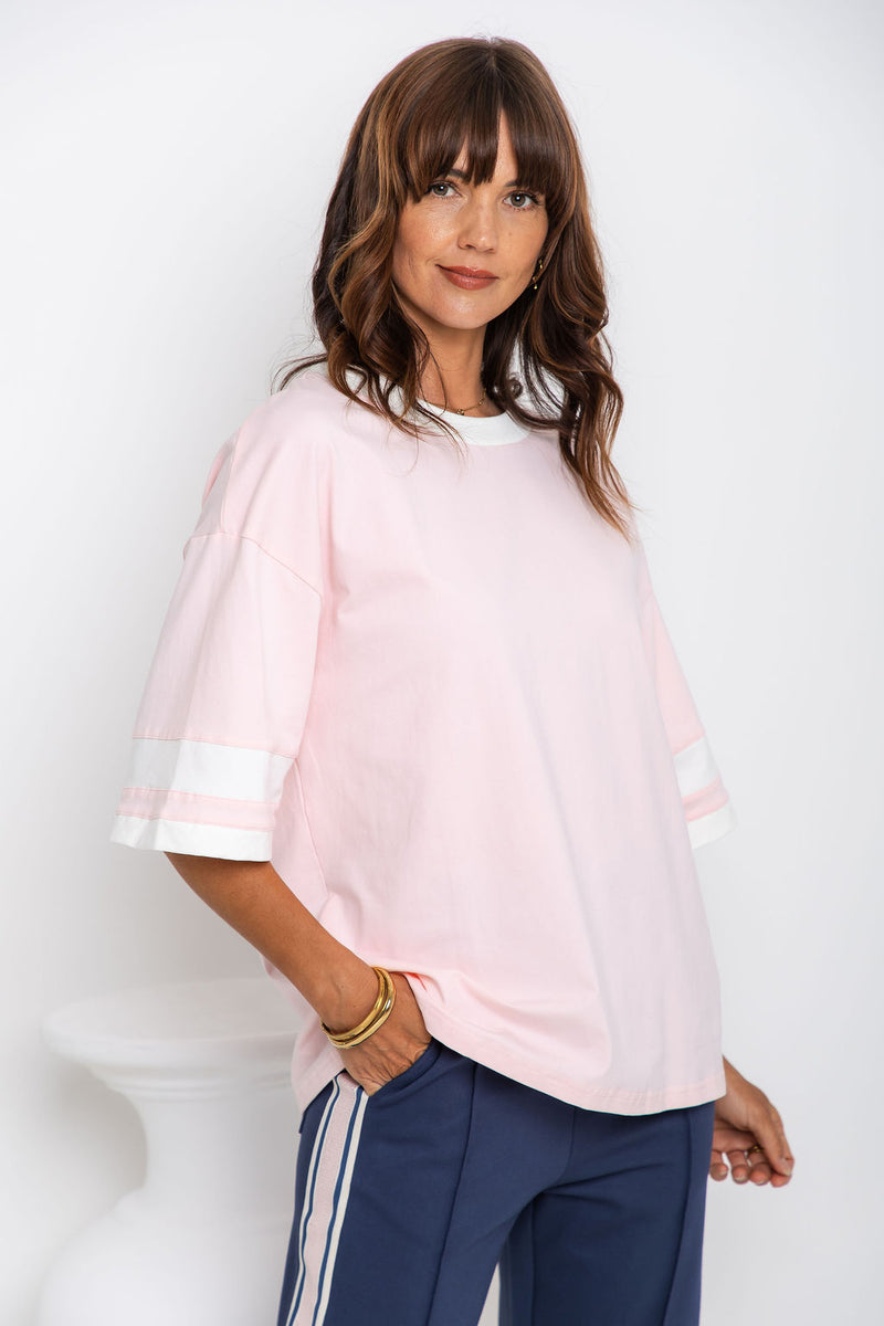 Blake Relaxed-Fit Stripe Tee - Pink and White - The Self Styler