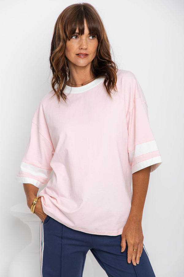 Blake Relaxed-Fit Stripe Tee - Pink and White - The Self Styler