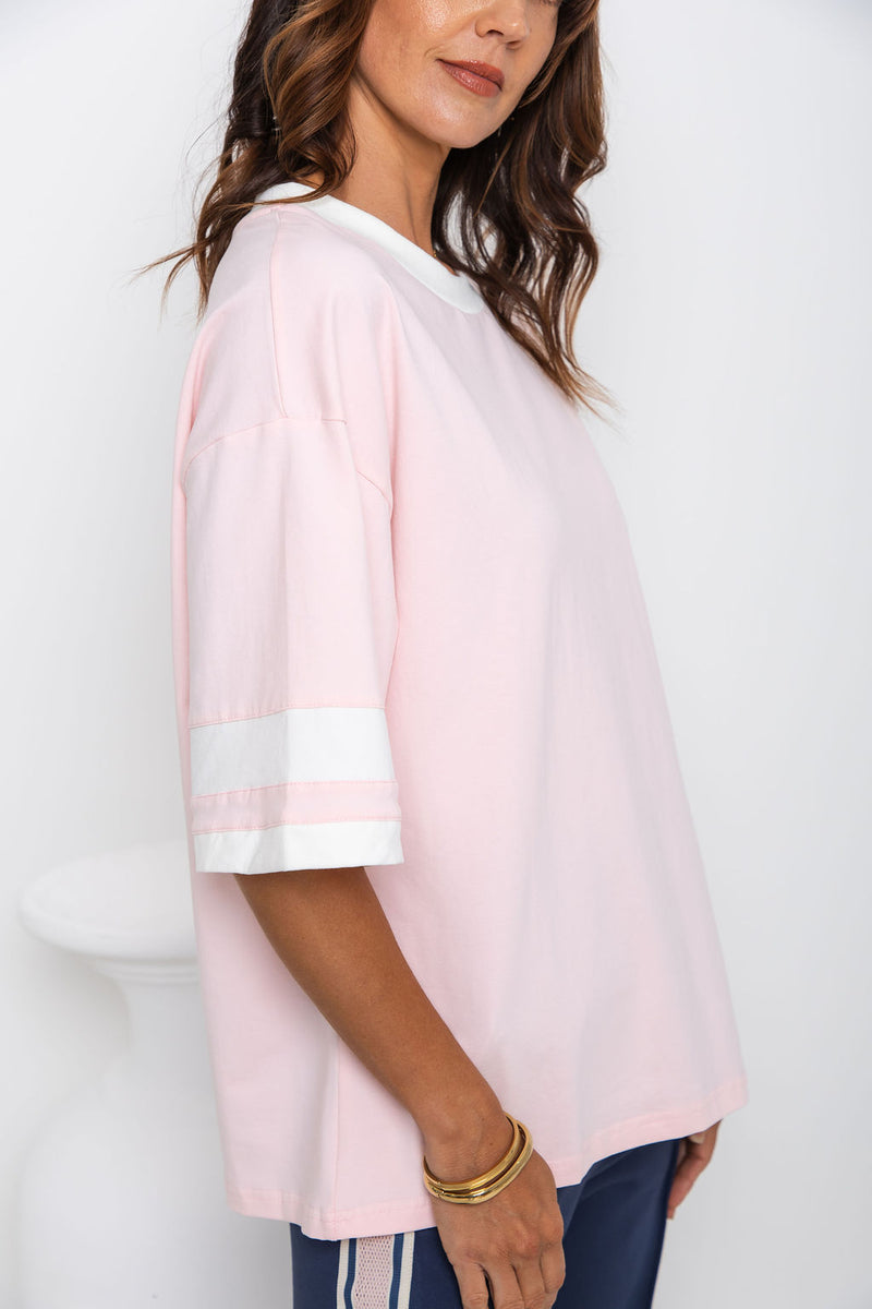 Blake Relaxed-Fit Stripe Tee - Pink and White - The Self Styler