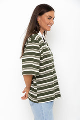 Ollie Rugby Stripe Tee - Green - The Self Styler