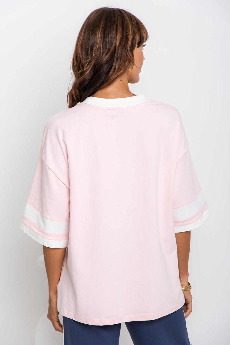 Blake Relaxed-Fit Stripe Tee - Pink and White - The Self Styler