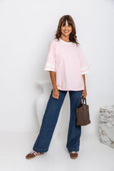Blake Relaxed-Fit Stripe Tee - Pink and White - The Self Styler