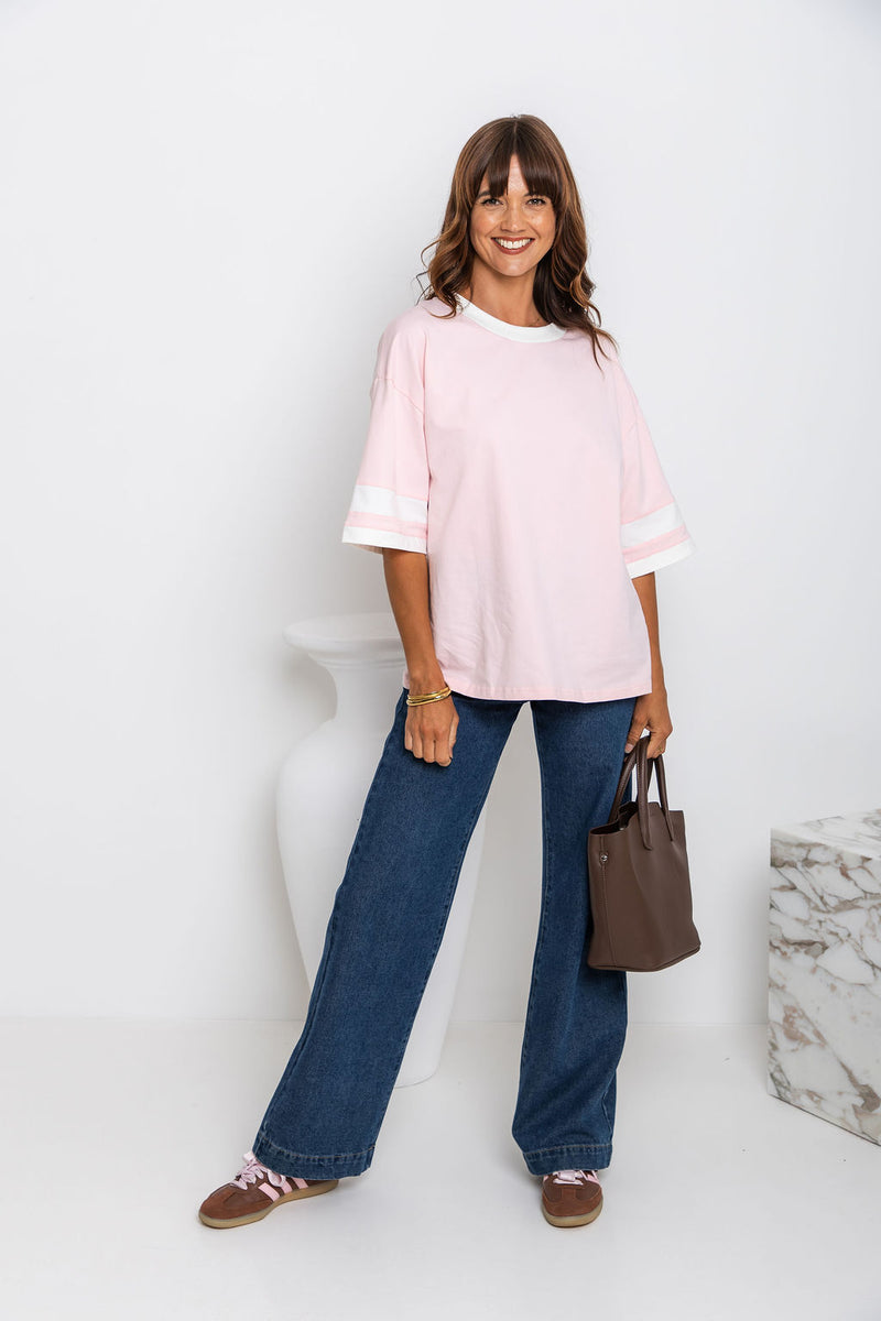 Blake Relaxed-Fit Stripe Tee - Pink and White - The Self Styler
