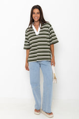 Ollie Rugby Stripe Tee - Green - The Self Styler