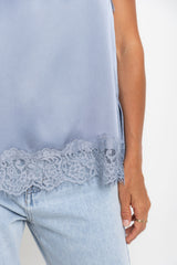 Elce Satin Lace Cami Top - Steel Blue - The Self Styler