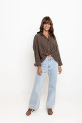 Arlo Cropped Tuck Check Shirt - Chocolate - The Self Styler