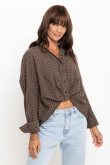 Arlo Cropped Tuck Check Shirt - Chocolate - The Self Styler