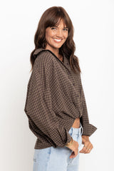 Arlo Cropped Tuck Check Shirt - Chocolate - The Self Styler