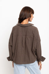 Arlo Cropped Tuck Check Shirt - Chocolate - The Self Styler