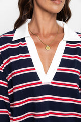 Addison Rugby Polo Top - Navy, Red & Pink Stripes - The Self Styler