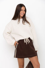 Millie Mini Denim Stripe Skirt -  Choc Wash - The Self Styler