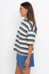 Ryan Relaxed-Fit Stripe Tee - Navy and Green - The Self Styler