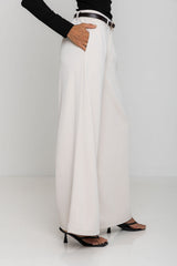 Tully Wide Leg Tailored Pant - Cream - The Self Styler